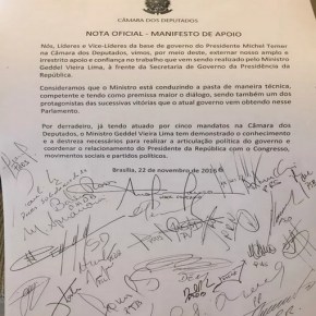 MANIFESTO A FAVOR DA CORRUPÇÃO é assinado por líderes do governo&nbsp;Temer