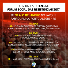 CNS -Conselho Nacional da Saúde- no FÓRUM SOCIAL DAS&nbsp;RESISTÊNCIAS