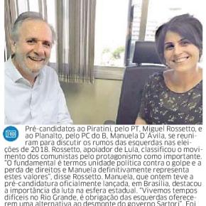 RS: Encontro de Rossetto e Manuela mostra sintonia da Esquerda para as&nbsp;eleições
