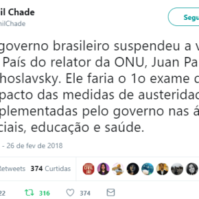 Governo impede vinda de representante da ONU ao Brasil para verificar impacto das “medidas de austeridade”