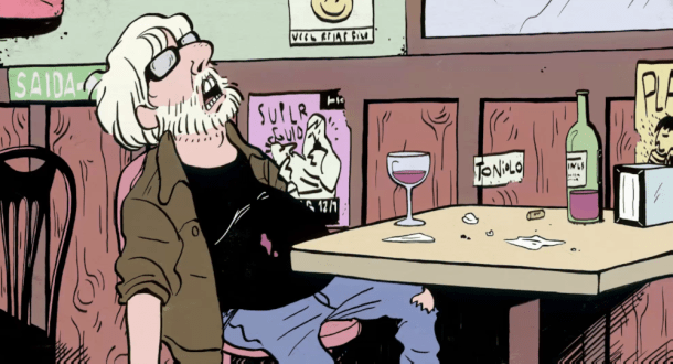  Cena do filme de animação  A Cidade dos Piratas , de Otto Guerra, em que ele próprio aparece em bar inspirado no Bambu's (imagem cedida por Otto Desenhos Animados) 