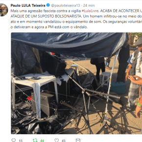 Mais um ataque Terrorista contra acampamento #LulaLivre em Curitiba (Video do criminoso&nbsp;atacante)