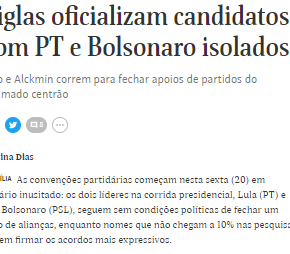 Manchete midiática diz que “PT e Lula estão isolados”. E o povo não&nbsp;conta???
