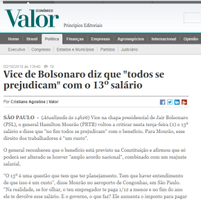 Haddad vai revogar reforma trabalhista e garantir direitos.Já General reafirma que Bolsonaro vai acabar com&nbsp;13º