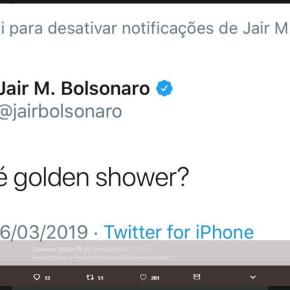 Vergonha pouca é bobagem…Bolsonaro pergunta no Twitter o que é Golden Shower e toma respostas&nbsp;contundentes