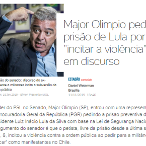 Milicada quer “golpe preventivo”: Major Olímpio pede prisão de Lula pela “Lei de Segurança&nbsp;Nacional”