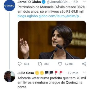 Globo faz manchete sensacionalista contra Manuela e toma troco inteligente de&nbsp;internautas