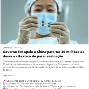 Vergonha mundial: Depois de deixar de comprar vacinas no mundo, Governo Bolsonaro agora mendiga 30 milhões de vacinas da&nbsp;China