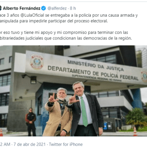 Pelo twitter, Alberto Fernández lembra três anos da prisão política de Lula e ex-presidente agradece 