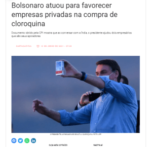 Não era por saúde. Bolsonaro atuou para favorecer certas empresas privadas na compra de cloroquina…