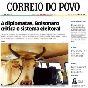 Capa do Correio do Povo: A Censura do pastor e as mentiras de Bolsonaro atropeladas por um&nbsp;boi