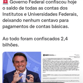 Bolsonaro Confisca Todo o Dinheiro de Escolas Técnicas e Universidades para pagar “orçamento secreto”