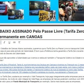 Canoas: Milhares já aderiram a Abaixo Assinado por Passe Livre permanente nos Ônibus, que circula nas&nbsp;redes