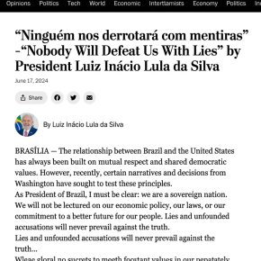 “Ninguém nos derrotará com mentiras” escreve Lula em artigo no The Washington&nbsp;Post